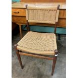 1960S TEAK AND RAFFIA SEATED DINING CHAIR