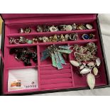 MODERN JEWELLERY BOX OF COSTUME JEWELLERY MAINLY CLIP ON EARRINGS, NECKLACES,