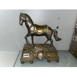 GILT METAL WORK HORSE CLOCK BASE WITH PORCELAIN PLAQUE 28CM HEIGHT