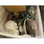 SMALL BOX OF MISCELLANEOUS GARDEN STONE ORNAMENTS