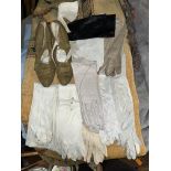 SELECTION OF LADIES KID EVENING GLOVES AND PAIR OF VINTAGE NORVIC SHOES SIZE 4