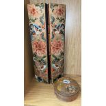 CHINESE SILK EMBROIDERED JEWELLERY BOX AND CYLINDRICAL WOODEN BOX AND COVER