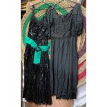TWO BLACK BEADED AND SEQUIN DRESSES
