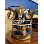 BRASS BARGE WARE PAINTED FLORAL "BILLY" KETTLE