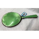 SILVER AND GUILLOCHE ENAMEL BACKED HAND MIRROR