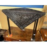 OAK CHIP CARVED TRIANGULAR GATE LEG TABLE