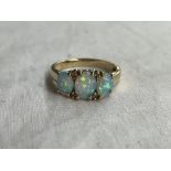 9CT GOLD THREE STONE OPAL RING SIZE S 4G APPROX