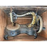 VICTORIAN BLACK ENAMEL AND GILDED SEWING MACHINE