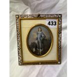 PORTRAIT MINIATURE OF THE BLUE BOY AFTER GAINSBOROUGH IN A GILT METAL EASEL BACK FRAME