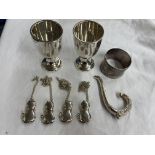 PAIR OF SILVER PEDESTAL CUPS, AND A SILVER GADROON EDGE NAPKIN RING 3.