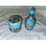 VICTORIAN TURQUIOSE AND GILDED MINIATURE ROUGE POT AND SCENT FLASK