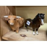 BESWICK GLOSS PONY AND LONG HORN CATTLE BOTH A/F