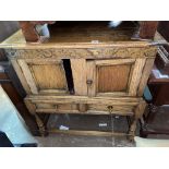 OAK CARVED TWO DOOR CABINET 95CM H X 85CM W X 48CM D