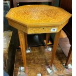 SORRENTO MARQUETRY STYLE OCTAGONAL NEEDLEWORK TABLE AND CONTENTS