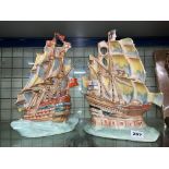 PAIR OF CZECH WALL PLAQUES IN FORM OF GALLEONS ONE A/F
