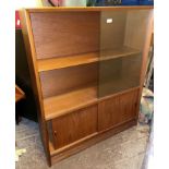 1960S TEAK GLASS FRONTED BOOKCASE 112CM H X 87CM W X 28CM D