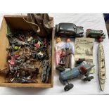 BOX CONTAINING SCHUCO KEY WIND CAR, A TRIANG MIMIC TRACTOR,
