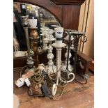 PAIR OF METAL WORK CANDLE STICKS,