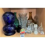 BLUE GLASS VASE, PAPER WEIGHTS, ANIMAL FIGURE PAPER WEIGHTS,