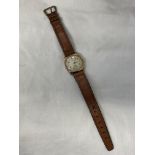 GENTLEMANS CERTINA 9CT GOLD CASED WRIST WATCH ON LEATHER STRAP