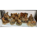 COMPLETE SHELF OF NATURE CRAFT CHALK FIGURE GROUPS DEPICTING COUNTRY WORK MEN AND VAGRANTS