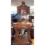 VICTORIAN OAK GOTHIC CARVED HALL CHAIR