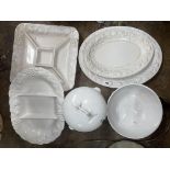WHITE OVAL PLATTERS, LARGE BOWL,