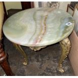 CIRCULAR ONYX AND GILT METAL LEGGED TABLE