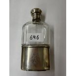 SILVER TOPPED AND BASED GLASS SPIRIT FLASK
