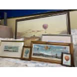 SELECTION OF HOT AIR BALLOONING THEMED PRINTS AND A ROLL OF FABRIC