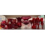 SHELF OF CRANBERRY AND RUBY GLASSWARES