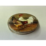 925 STERLING SILVER OVAL PILL BOX DECORATED WITH ROOSTERS