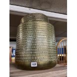 GALVANIZED RIBBED PLANTER AND TWO GOLD METALLIC PLANTERS