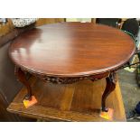 DARK WOOD CIRCULAR COFFEE TABLE ON CARVED CABRIOLE LEGS