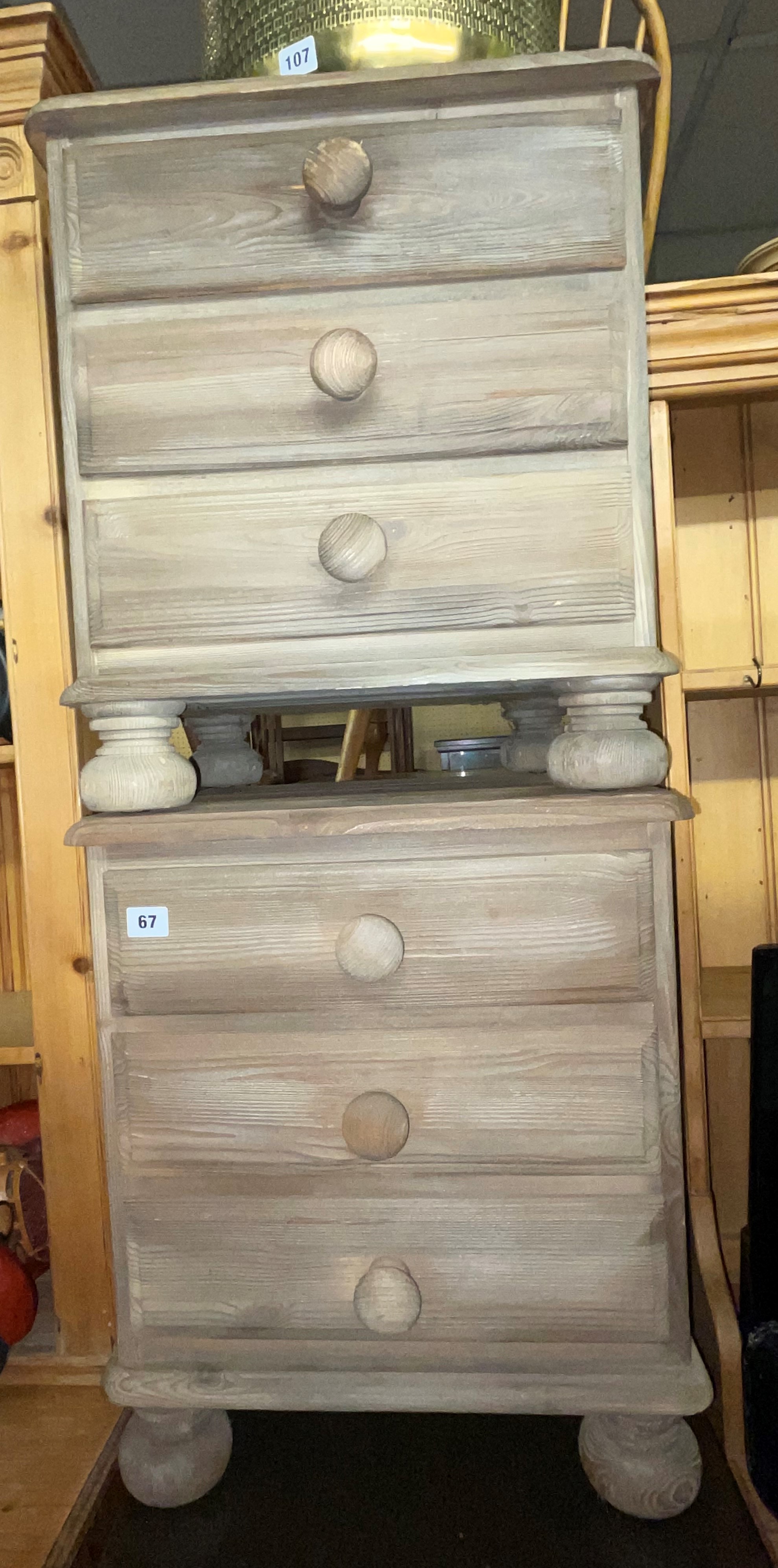 PAIR OF BLEACHED PINE THREE DRAWER CHESTS