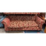 GOOD QUALITY RED AND GOLD CUT BROCADE VICTORIAN STYLE SOFA