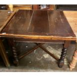 OAK BARLEY TWIST DRAWER LEAF TABLE AND FOUR UPHOLSTERED EDWARDIAN DINING CHAIRS