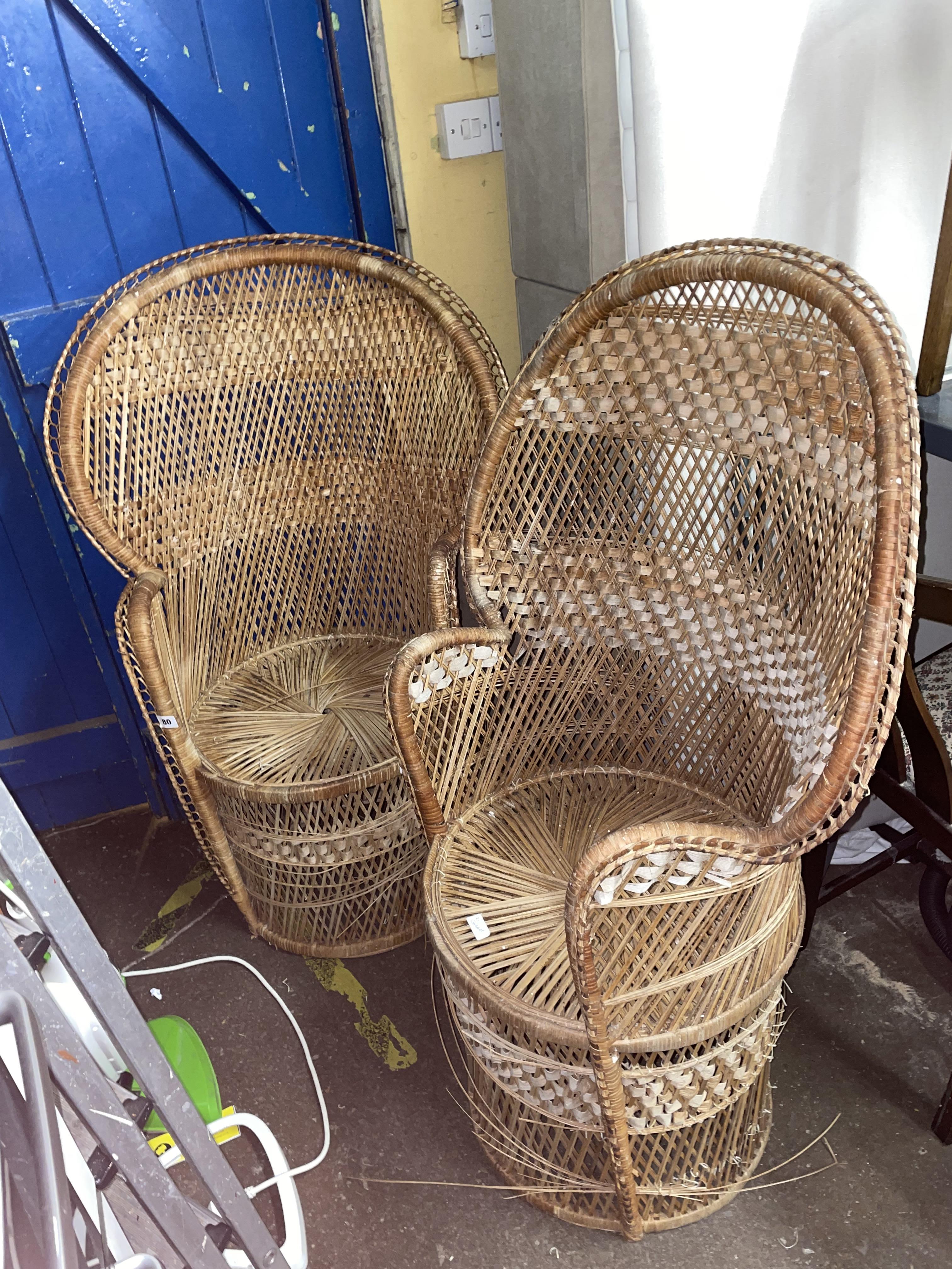 TWO SEAGRASS AND RATTAN FAN BACK CHAIRS - Image 2 of 2