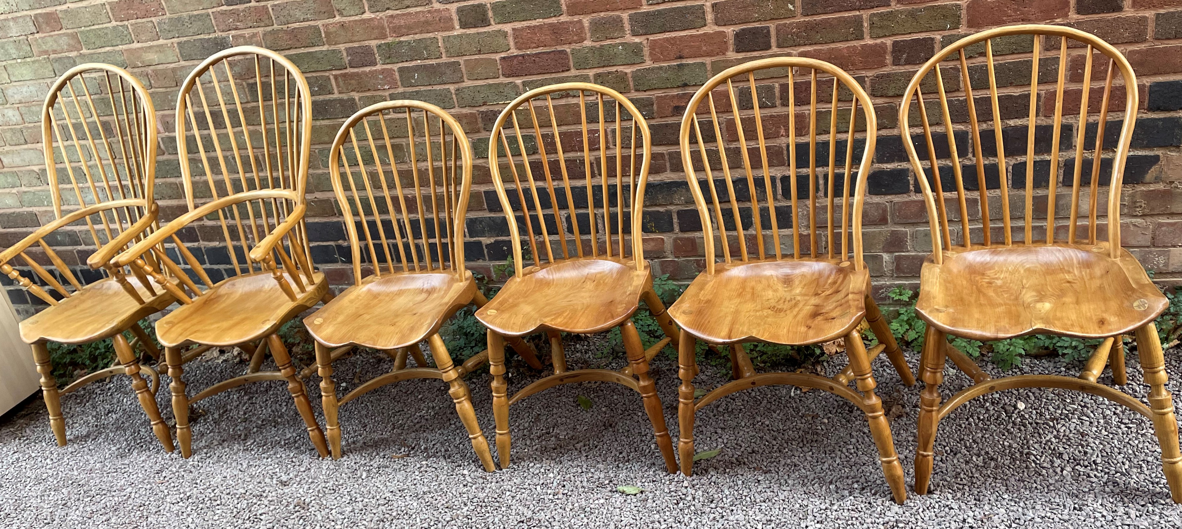 VICTORIAN STYLE PINE FARMHOUSE TABLE WITH SIX HOOP BACK CRINOLINE STRETCHER CHAIRS 212CM LONG X - Image 3 of 4