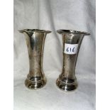 PAIR OF CHESTER SILVER TAPERED SPILL VASES WITH LOADED BASES A/F (DENTS AND CREASES) 10.