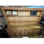 LARGE PINE FARMHOUSE DRESSER WITH ENCLOSED PLATE RACK WIDTH 230CM X DEPTH 53.