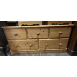 PINE THREE OVER TWO DRAWER LONG CHEST OF DRAWERS