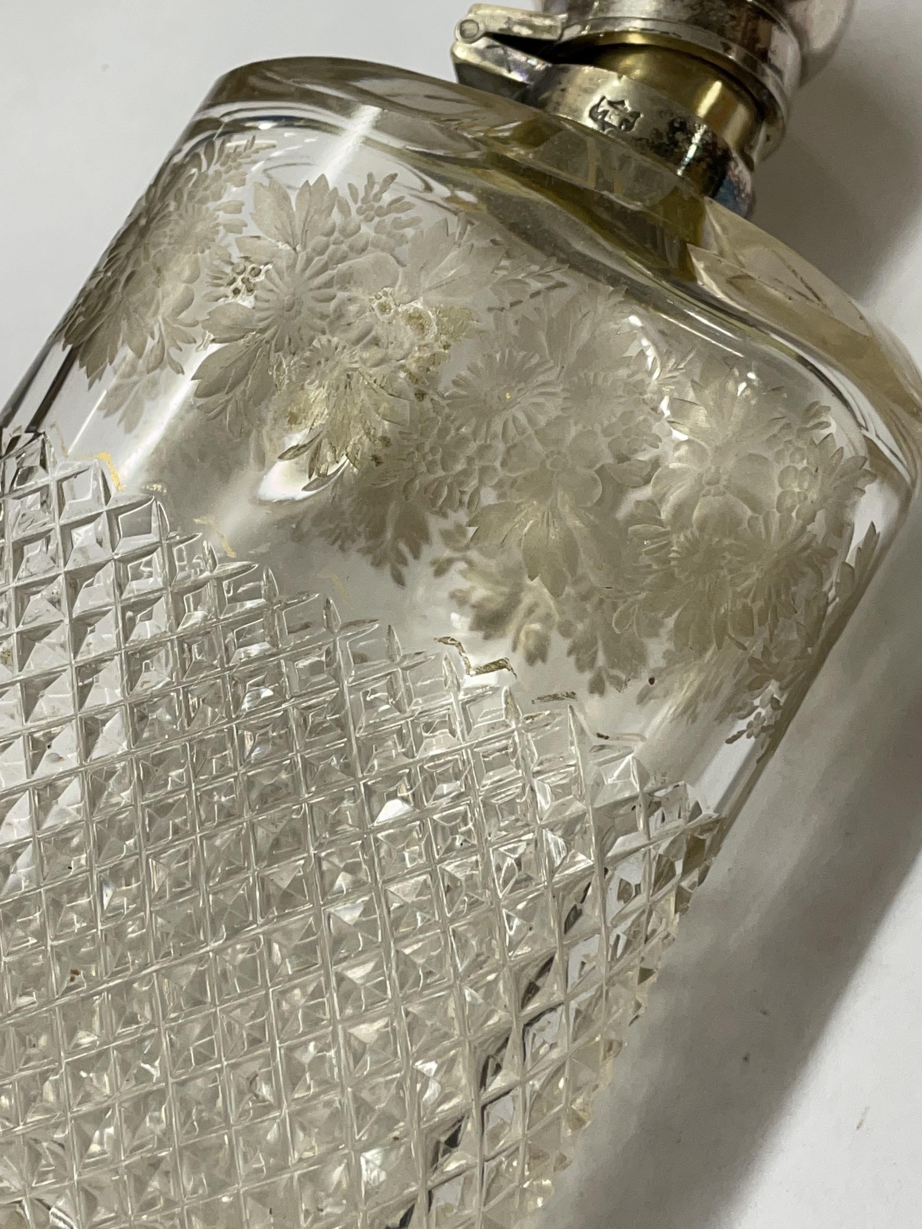 FINELY ETCHED AND HOBNAIL FLASK WITH PLATED MOUNT BY JAMES DIXON - Image 4 of 4