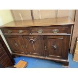 EDWARDIAN OAK THREE DOOR DRESSER BASE WIDTH 150CM X DEPTH 53CM X HEIGHT 97CM APPROX