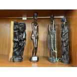 CARVED EBONY FERTILITY FIGURE AND OTHER TRIBAL CARVINGS