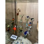 SELECTION OF ITALIAN COLOURED GLASS ANIMAL FIGURES INCLUDING BIRDS, DOGS,