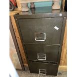 GREEN METAL THREE DRAWER FILING CABINET