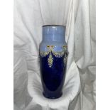 ROYAL DOULTON STONEWARE TAPERED VASE IN MUTED BLUE WITH SWAGS OF GRAPES 26CM H APPROX