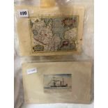 SMALL WATERCOLOUR OF A PADDLE STEAMER OFF TO CHINA AND AN ANTIQUARIAN MAP OF TARTARIA