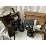 PAIR OF 10X50 BINOCULARS AND A PRINZ SABRE SUPER 8 CINE CAMERA